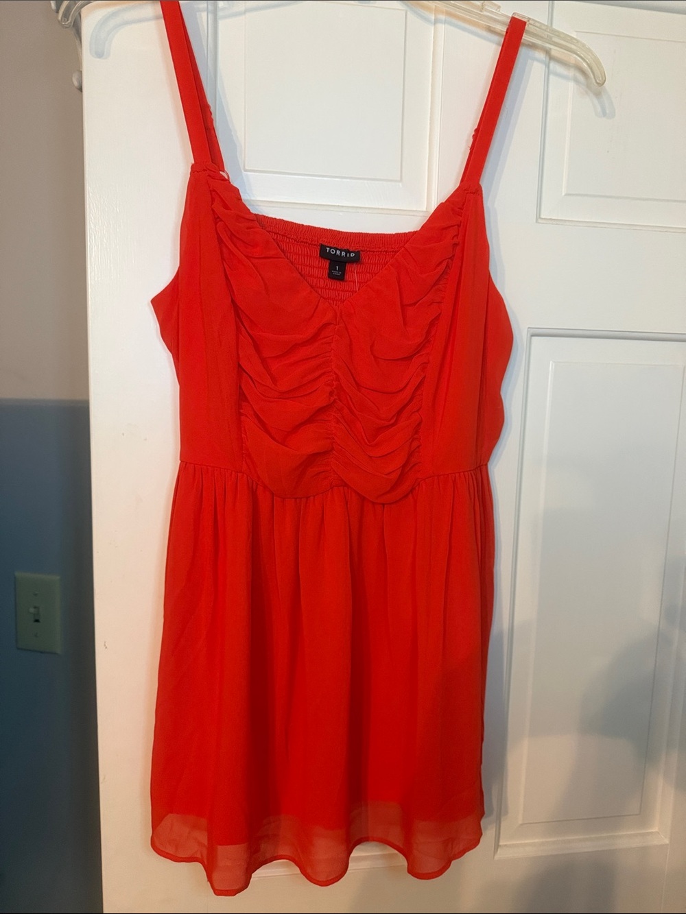 torrid Red Ruched Spaghetti Strap Mini Dress